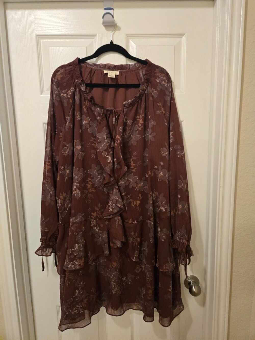 torrid Brown Floral Tiered Ruffle Midi Dress - Picture 3 of 12